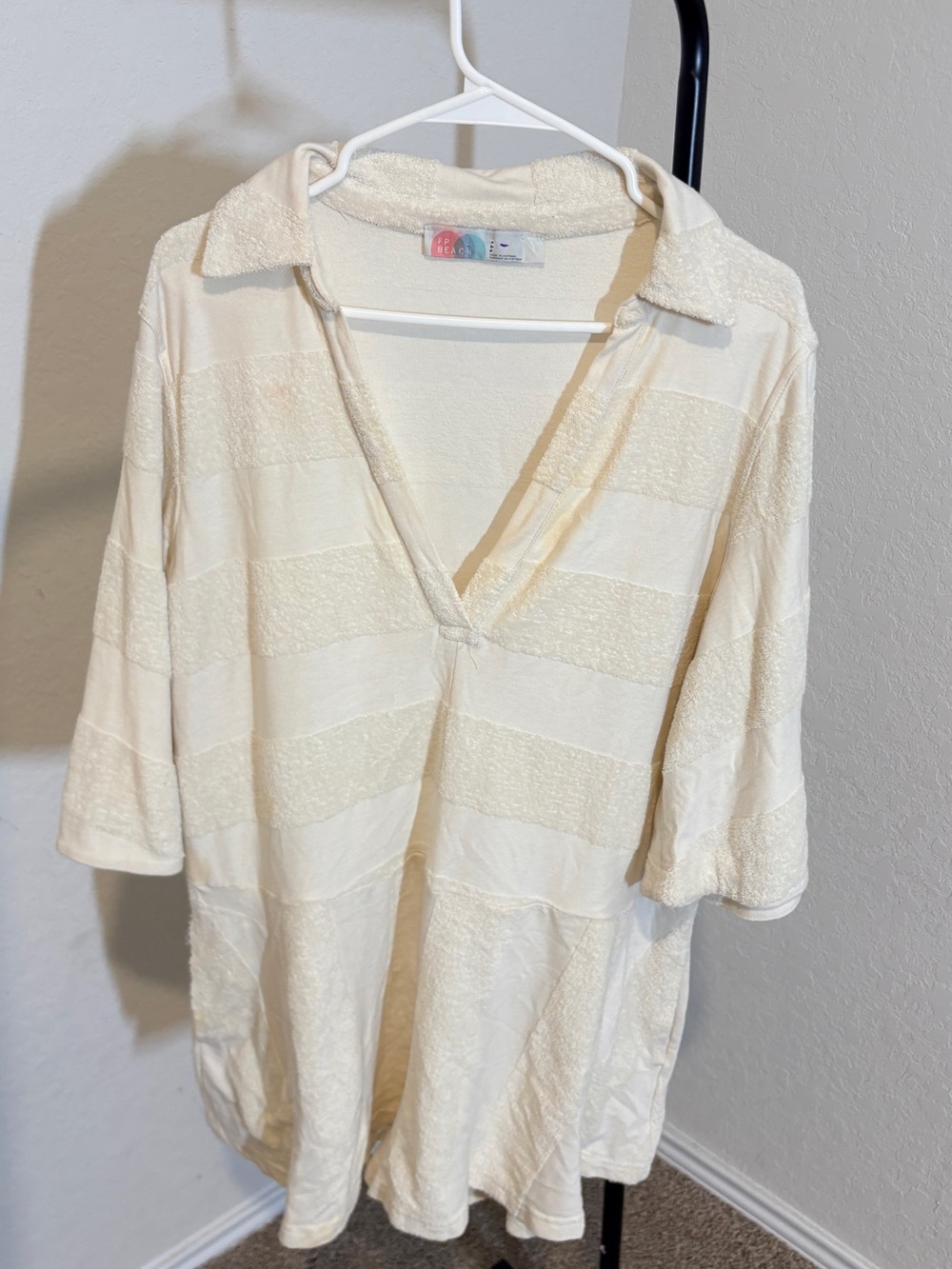 Free People Cream Striped Terry Cloth Romper